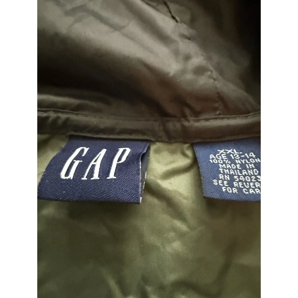 Vintage Gap Anorak Windbreaker Jacket Youth  XXL Olive Black Lined 1/4  Hooded